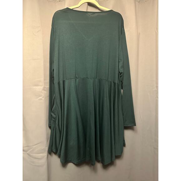 Plus Size 3X 22 24 Green BloomChic V Neck Long Sleeve Oversized Tunic Pockets - Picture 4 of 9